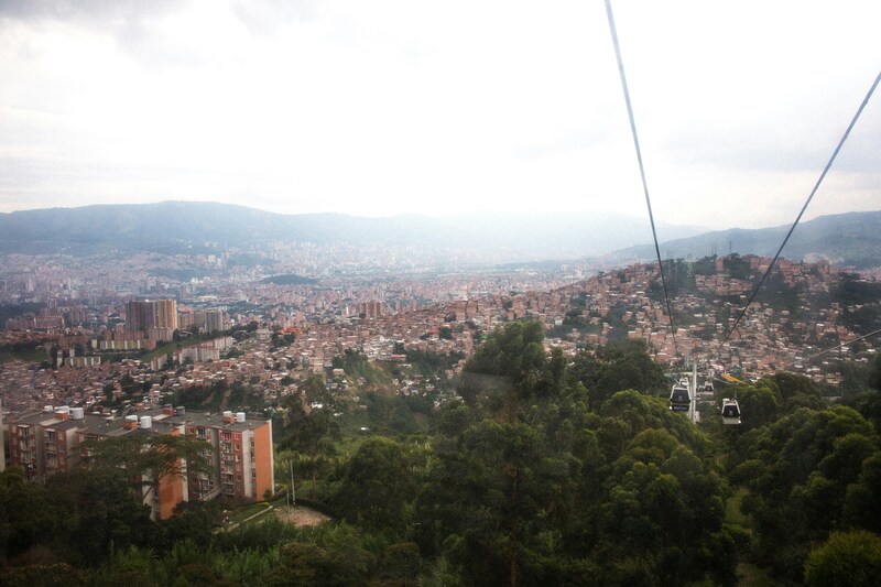 Medellín cityscape with cable cars