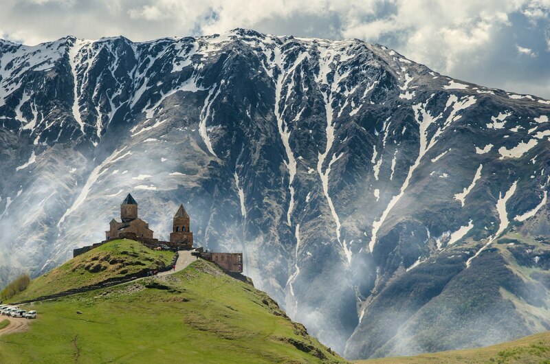 Gergeti Trinity Church with Mt. Kazbek in the background